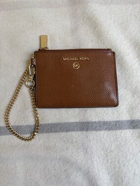 Michael Kors Tan Leather Pouch with Gold Chain